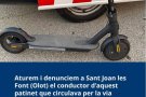 Els Mossos d'Esquadra denuncien el conductor d'un patinet elèctric que circulava sota els efectes de l'alcohol a Sant Joan les Fonts