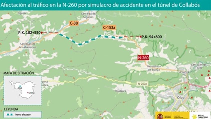 Tall al túnel de Collabós per un simulacre d’accident