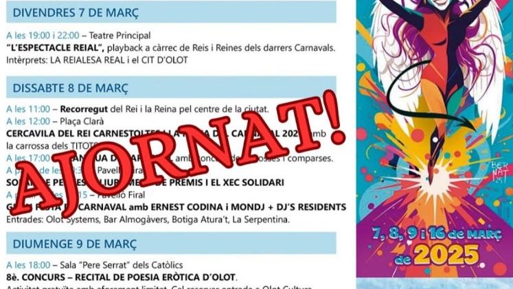 La Gran Rua del Carnaval d'Olot s'ajorna a diumenge