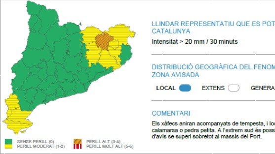 Activat el pla INUNCAT en fase d'Alerta per la possibilitat de pluges intenses aquesta tarda a la Garrotxa