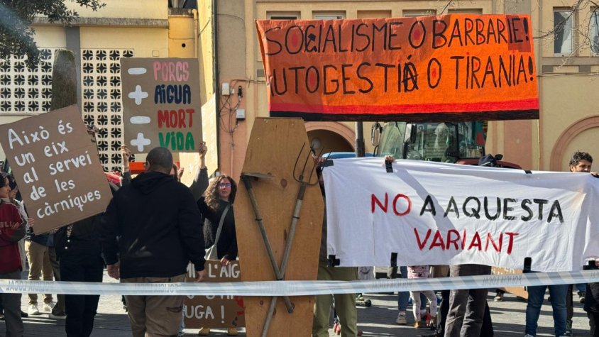 Imatge de les pancartes dels manifestants contraris al projecte de la variant